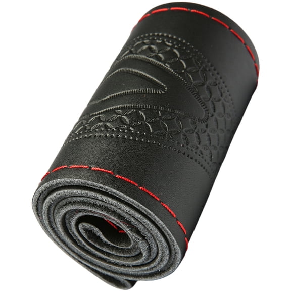 Hand Sewn Steering Wheel Wrap Sewing Steering Wheel Cover Embossed Pattern Leather Stitch Steering Wheel Protector Wrap for 38CM Steering Wheels Refreshed Car Interior Accessories Black-Red