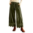 thumbnail image 2 of Karymi Women's Shorts Solid Velvet Wide Leg Long Pants, Elastic Drawstring High Waist Trousers, Hollow Lace Scalloped Hem Side Pockets Palazzo Pants Women's Shorts, 2 of 8
