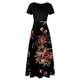 thumbnail image 4 of Puntoco Falda Larga Estilo Resort Con Estampado De Patchwork De Manga Corta Para Mujer Negro S,Regalos Para Mujer Joven, 4 of 5