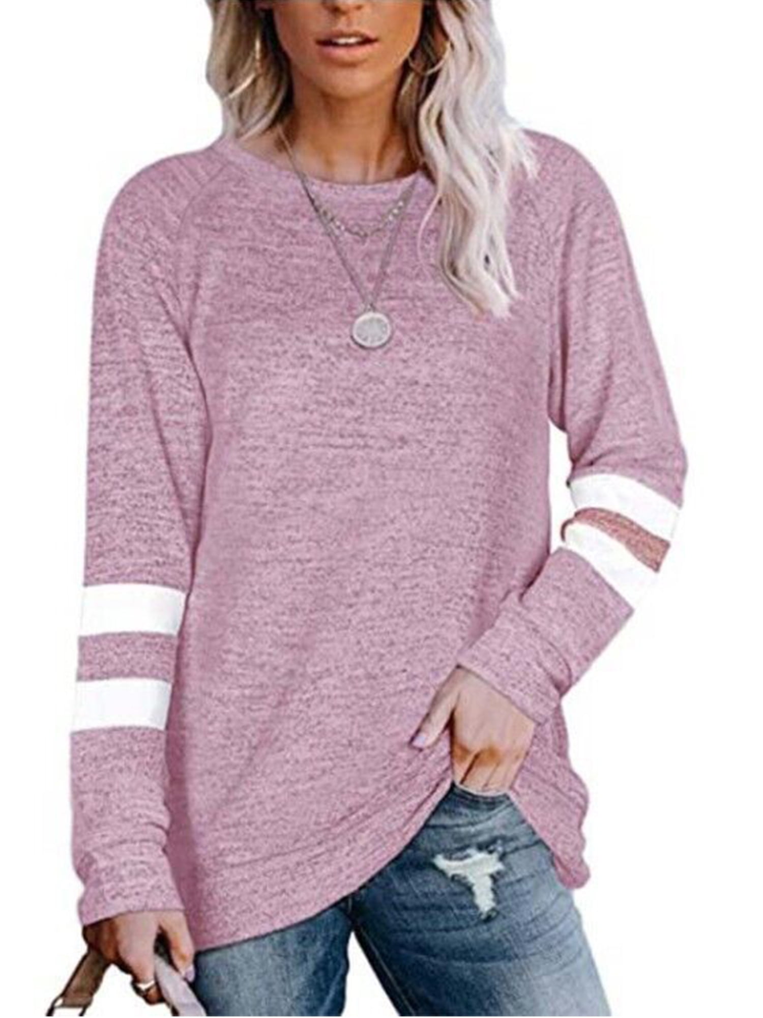 New Casual Long Sleeve T-Shirts for Women Tunic Loose Pullover Shirts ...