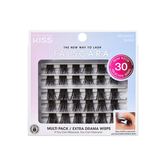Kiss FALSCARA Collection DIY Eyelash Extensions Multipack, Extra Drama Wisps, 30 Ct.