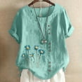 thumbnail image 1 of TopLLC Chemises Mexicaines pour Femmes Hauts Brodés Traditionnels Tunique Décontractée à Fleurs pour Femmes Col Rond Manches Courtes Chemises en Lin, 1 of 5