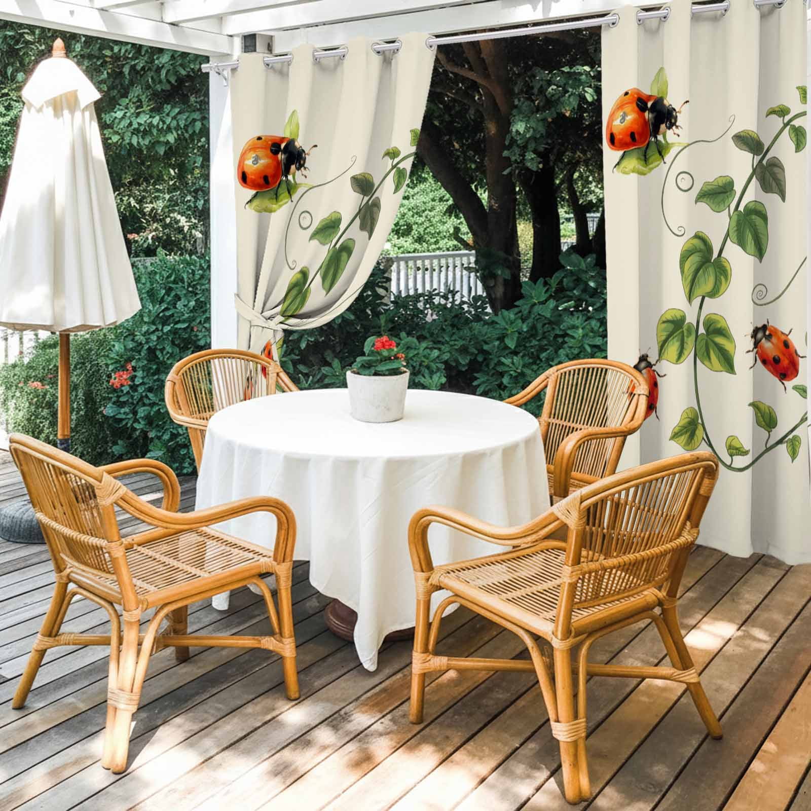 Outdoor Curtains for Patio Waterproof, Ladybugs Eucalyptus Outdoor Privacy Panels Grommet, Spring Botanical Leaves Green Blackout Outside Curtains for Porch/Cabana/Pergola/Gazebo 54"x108", 2 Panels