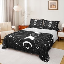 Homewish Bohemian Moon Sun 4-Piece Full Size Sheets For Female Men Teens,Universe Galaxy Bed Sheets,Black White Lightweight Sheet Sets,Ultra Soft Home Decor