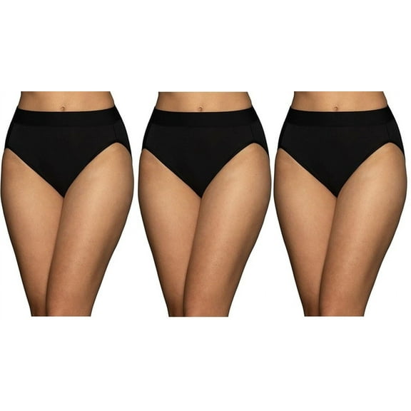 3 Pairs Vanity Fair Women's Beyond Comfort Hi-Cut Briefs Modal 13250, Size 6, Black