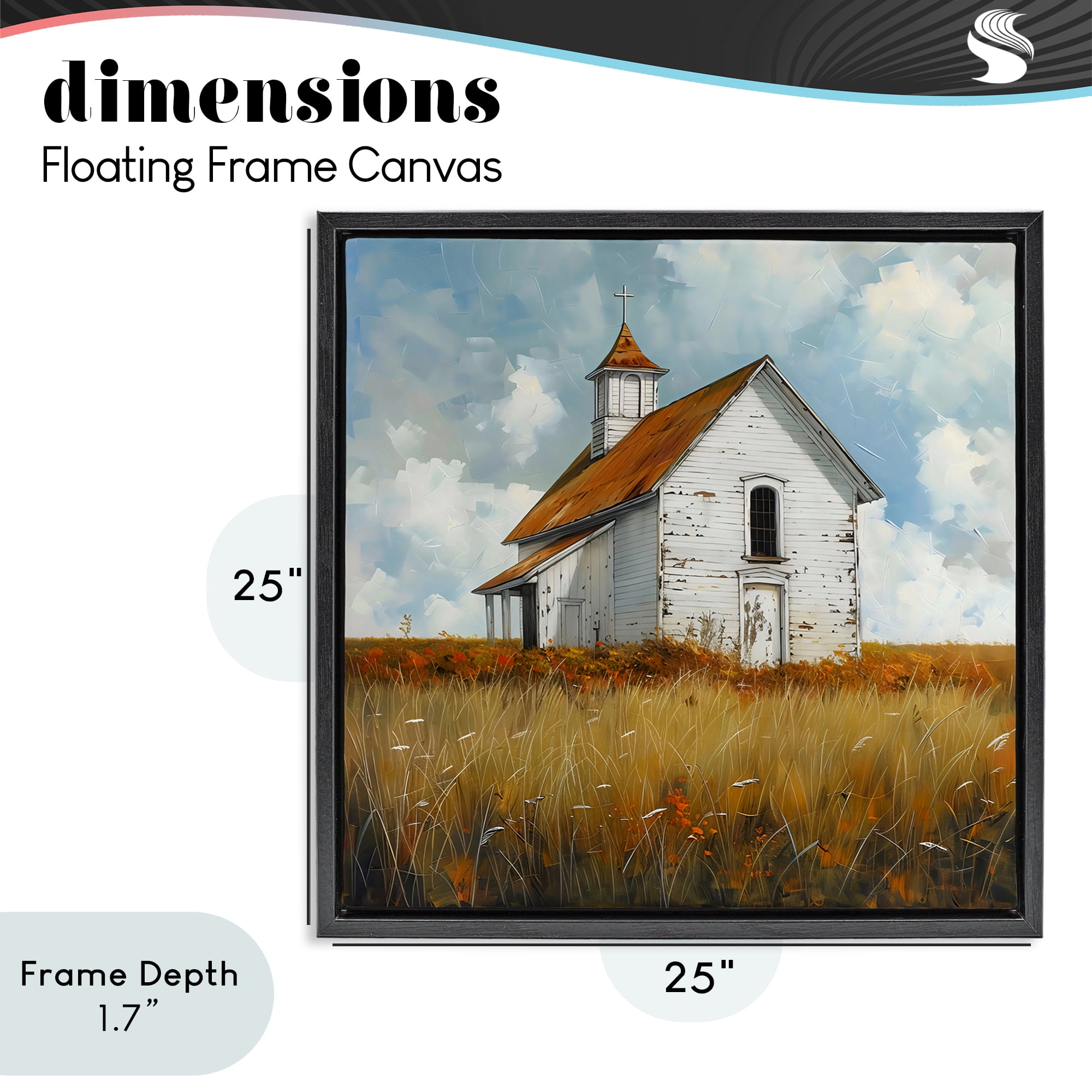 Stupell Industries Rustic Church in Field Black Framed Floater Canvas Wall Art, design by Creative Studio