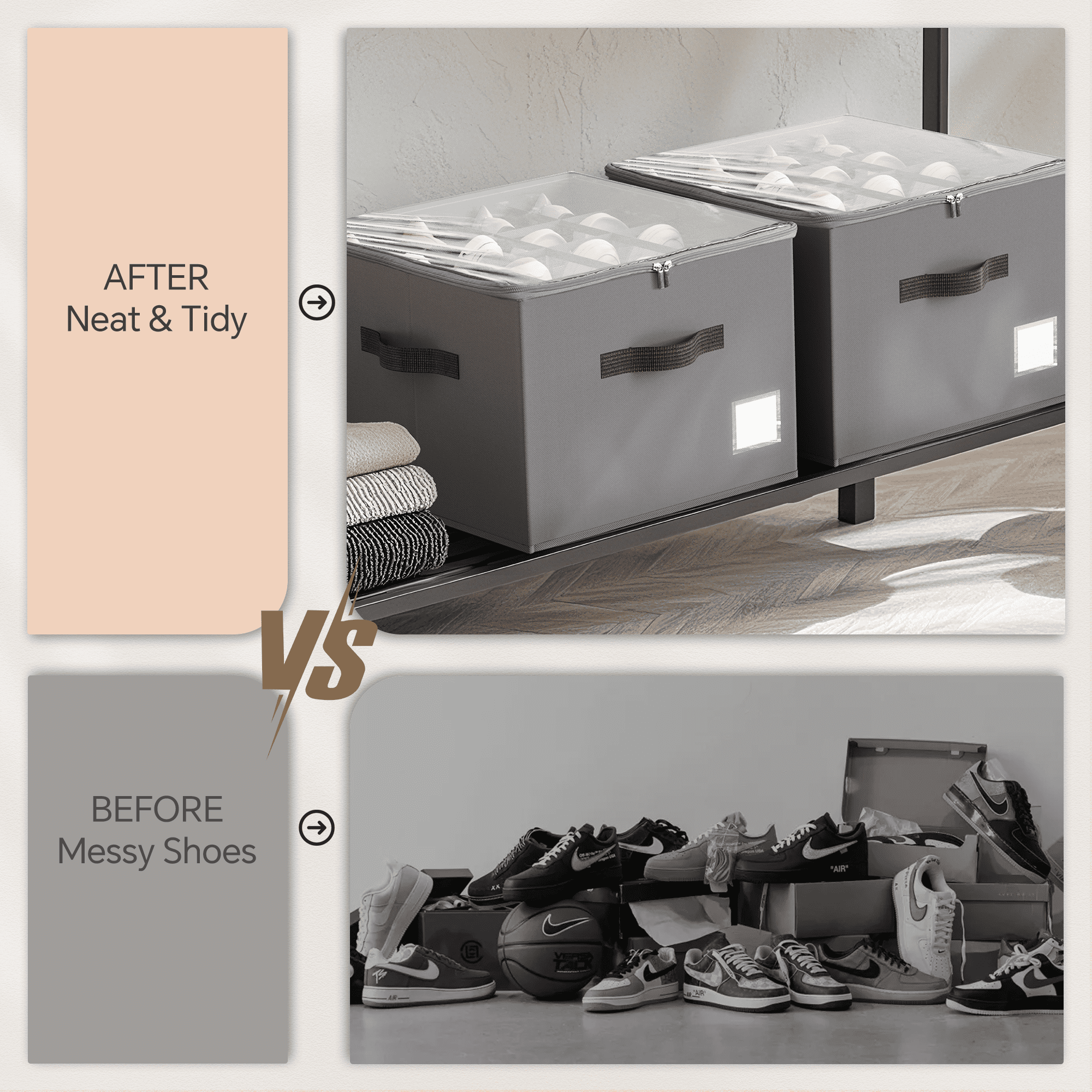 Criusia  Shoe Organizer for Closet, Shoe Storage for Sneakers Sandals Slippers, Fit 12-16 Pairs, Gray