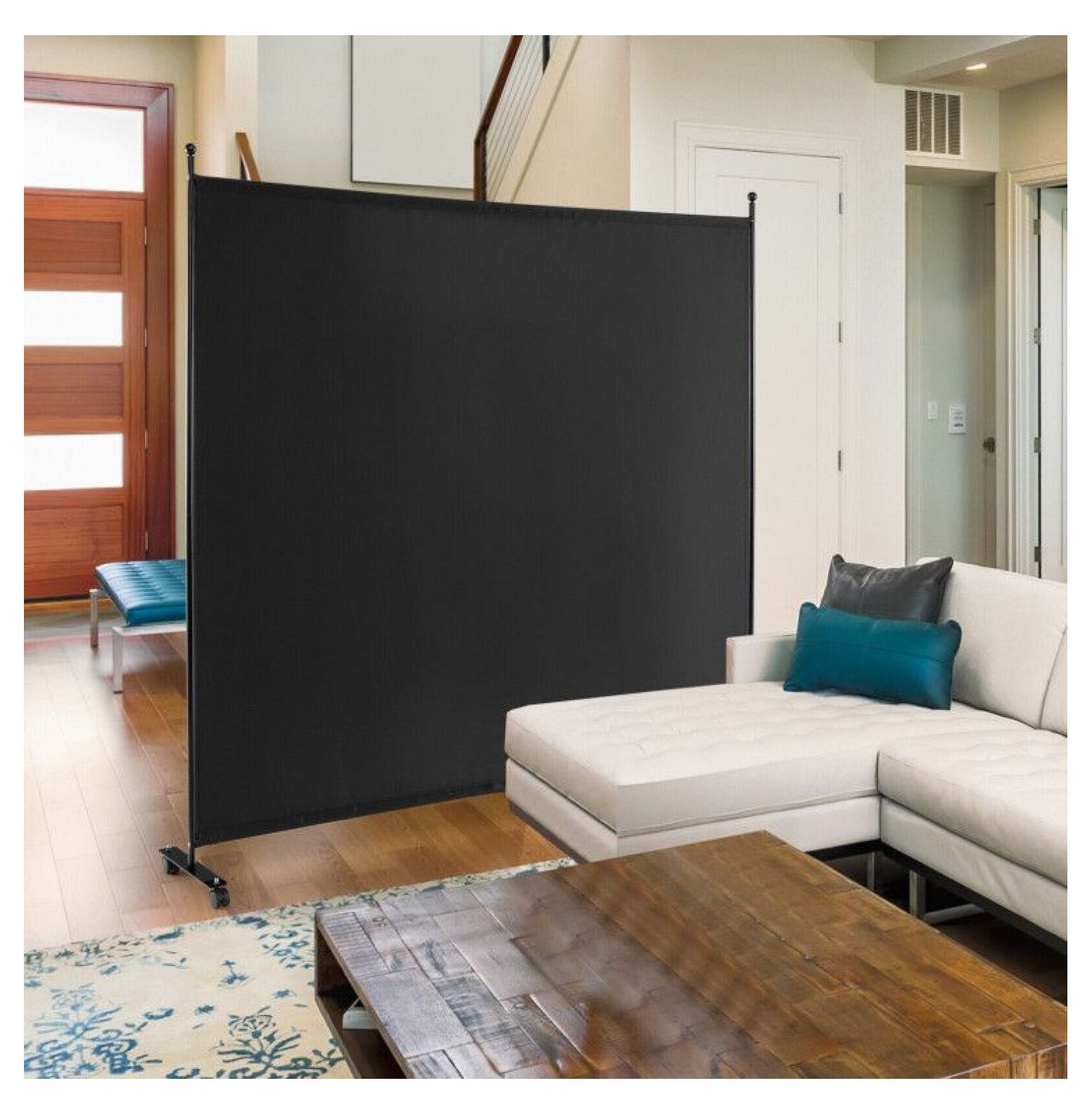 Yunken Single Panel Rolling Room Divider, 6 Ft Tall Portable Privacy Screen with Smooth Gliding Wheels