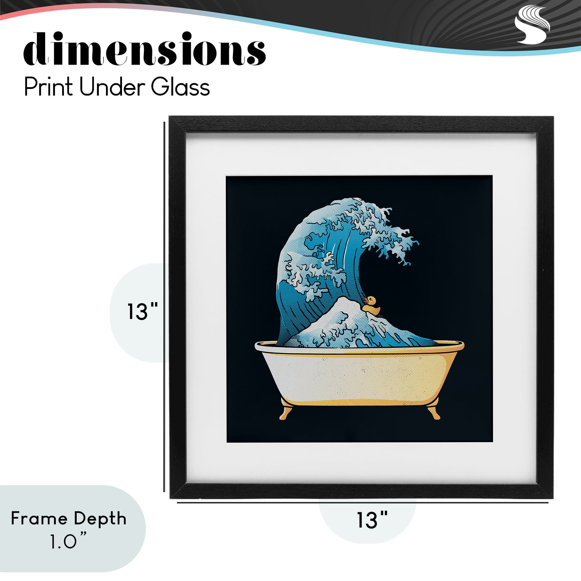 Stupell Industries Bathtub with Kanagawa Wave Black Framed Print Under Glass, design by Tobe Fonseca