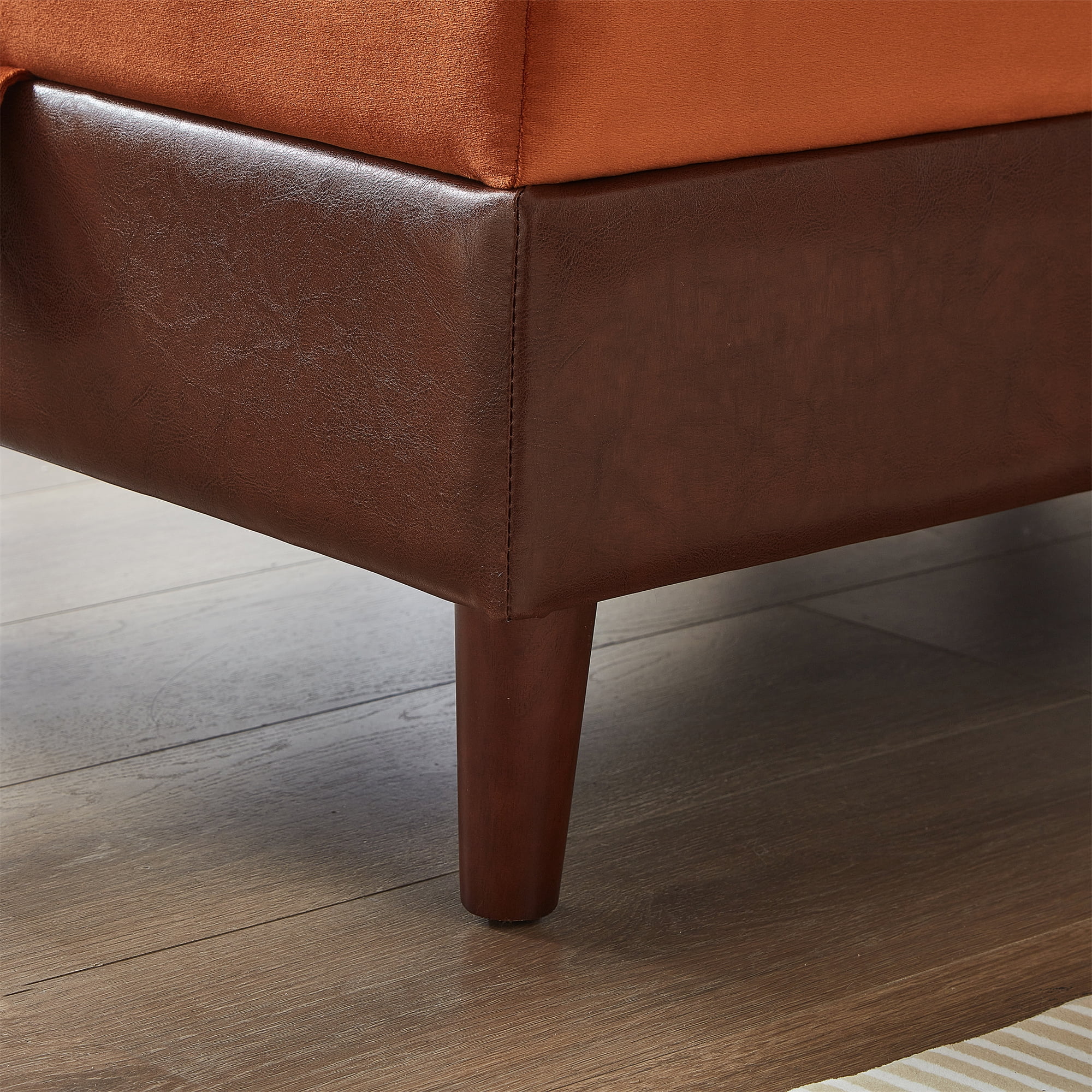 Aukfa 65" Storage Chaise Lounge Indoor Leather Sofa for Living Room Bedroom, Wooden Legs, 2 Pillows, Brown & Orange