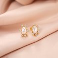 thumbnail image 4 of Yami Elegant Cultured White Pearl Earrings Cubic Zirconia Flower Golden Stud , 925 Sterling Silver,8-8.5mm, Hypoallergenic Mother's Day Gifts for Her, 4 of 10
