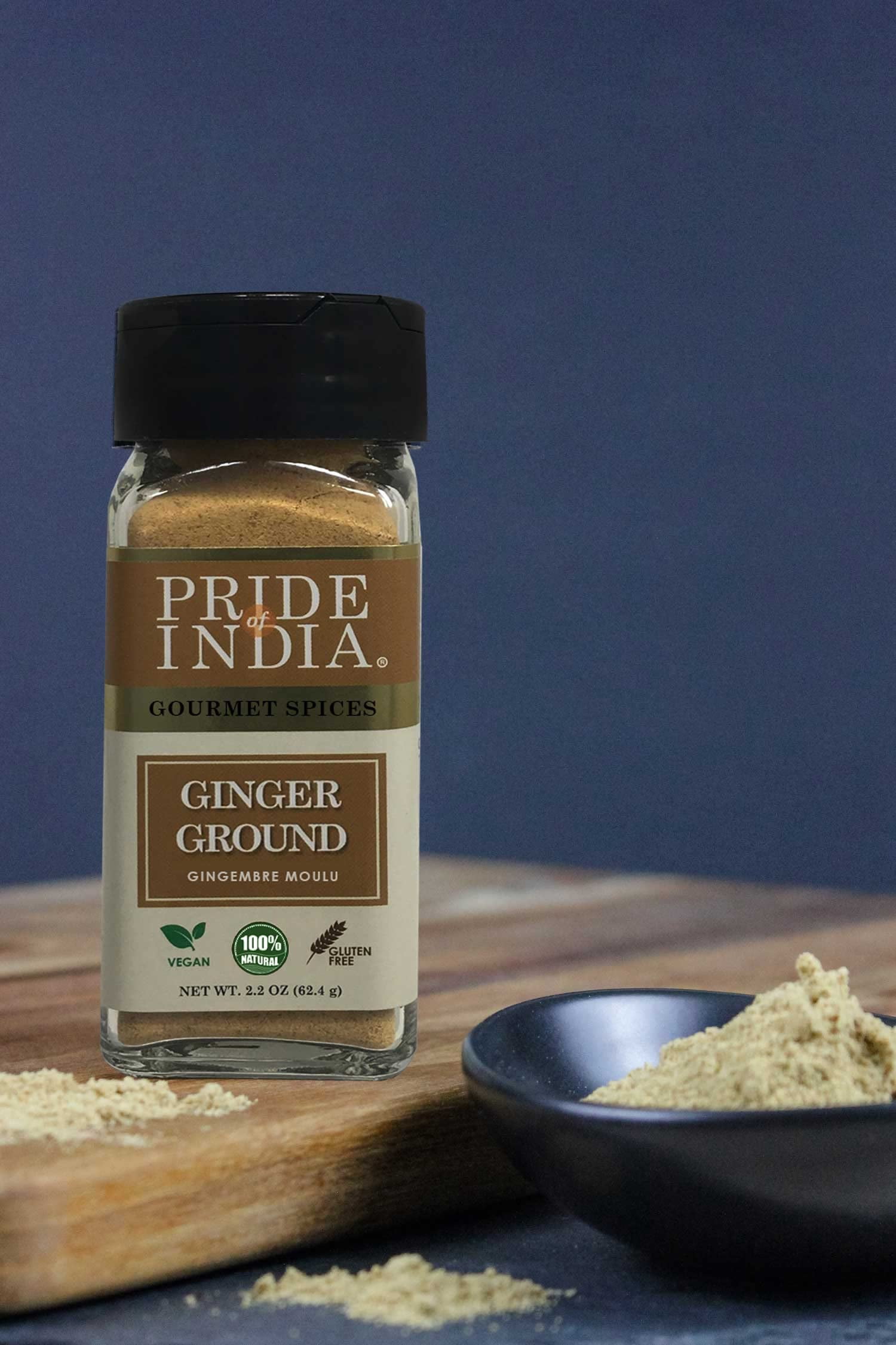 Pride of India - PACK of 6 - Ginger Fine Ground – Gourmet Spice – Ideal for Cooking/Baking/ Rubs  – No Additives – Fresh Root Powder – Easy to Use – 2.2 oz. Small Dual Sifter Bottle
