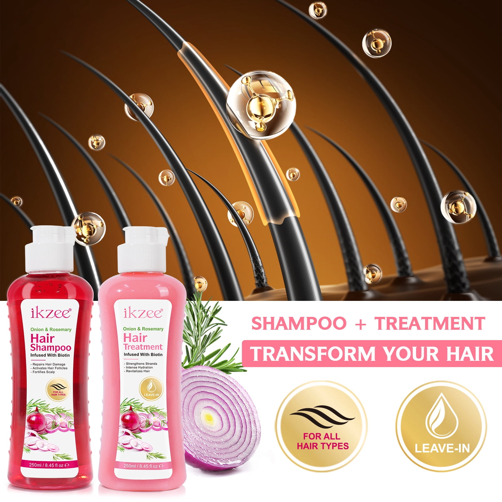 IKZEE Onion Biotin and Rosemary Shampoo, Stronger Thicker Hair