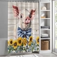thumbnail image 6 of Cute Pig Shower Curtain Set, Waterproof Shower Curtains for Bathroom, Yellow Sunflowers Beige Wooden Vintage Art Washable Fabric Cloth Bath Curtain for Bathtub Decoration with Hooks 60x72 Inches, 6 of 9