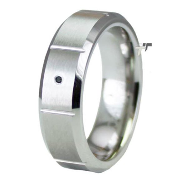 Bague Supérieure en Cobalt Biseauté avec Diamant Noir - Taille 12