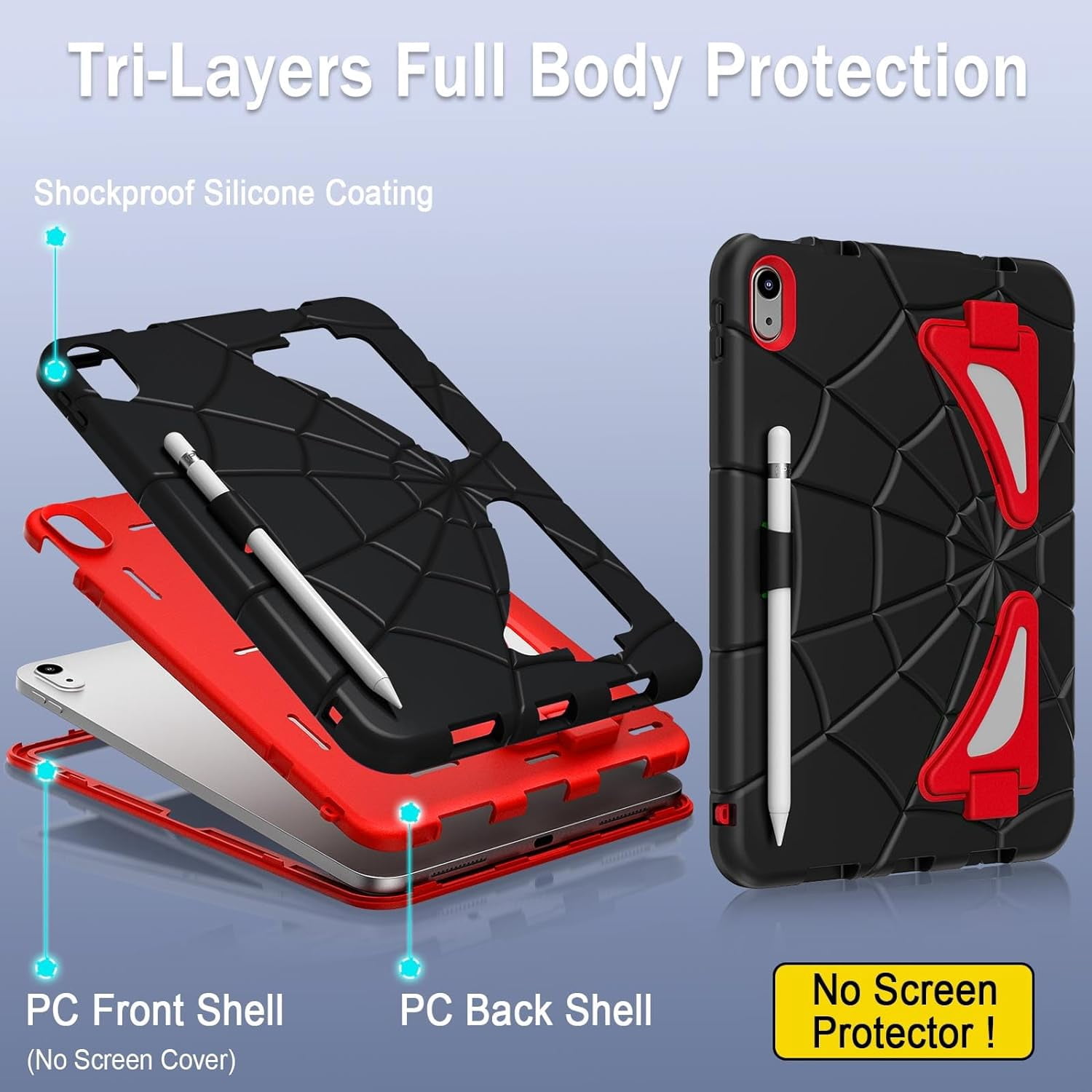 REQO iPad 10th Generation Case 2022, Kids Friendly iPad 10.9 Case with Kickstand Shoulder Strap Pencil Holder, Heavy Duty Protective Case for iPad 10th Generation 2022 Release, Black Scarlet