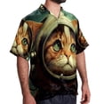 thumbnail image 2 of Retro Cat Men's Short Sleeve Spread Collar Tops, Casual Button Down Shirts, Printed Summer Beach Shirts, Unisex, 2 of 6