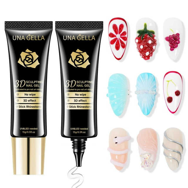 Decoración de uñas en gel 3D UNA GELLA Gella Clear 15 g x 2 para manicura
