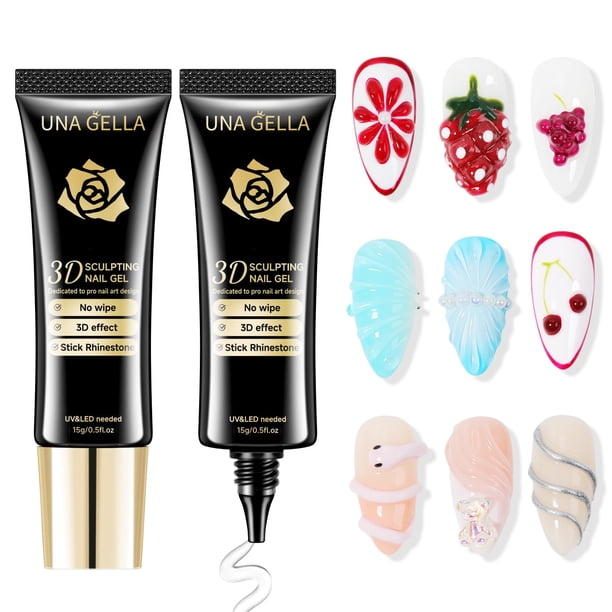 Decoración de uñas en gel 3D UNA GELLA Gella Clear 15 g x 2 para manicura