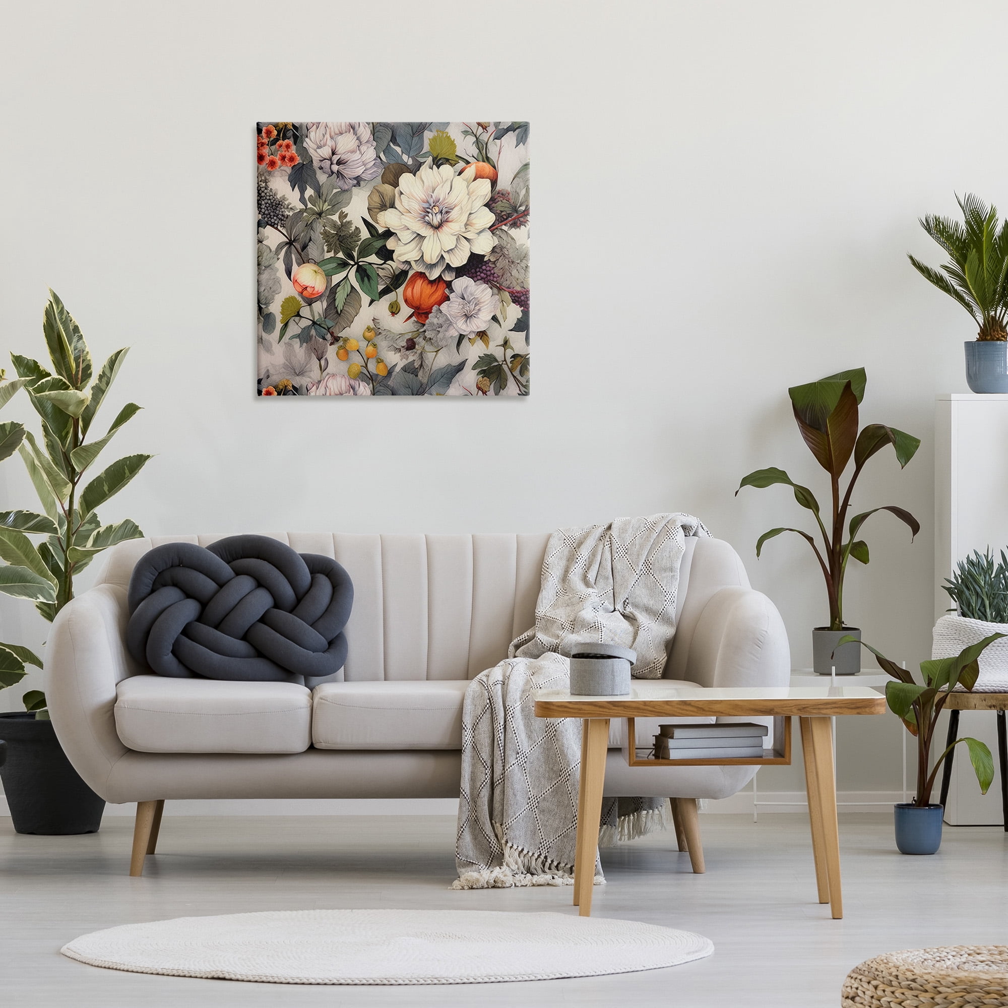 Stupell Industries Vintage Blooms & Fruit Botanical & Floral Painting Gallery Wrapped Canvas Art Print Wall Art, 30 x 30