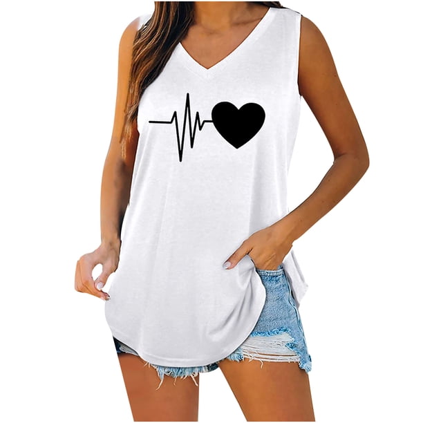 Camisetas sin mangas de verano para mujer con cuello en V y estampado de cola de milano sin mangas Pompotops lopia996011