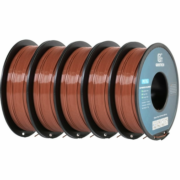 Geeetech 5pcs brown PETG Filament 1.75mm, Upgrade Stronger Toughness Printing Consumables, 5 kg (11 lbs) Spool Fit Most FDM 3D Printer