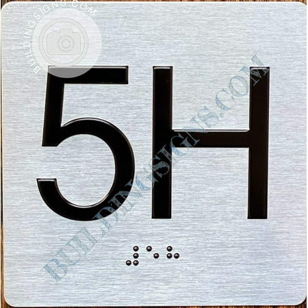 

Apartment Number 5H Sign with Braille and Raised Number (Aluminum 4x4 Double Sided Tape Silver)-The Sensation line (ref-2201)