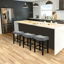 WestinTrends Lenox 24" Upholstered Saddle Seat Black Counter Stool (Set of 3), Black