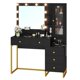 thumbnail image 3 of MYXSRI Tocador, Vanity con Espejo y Luces LED Ajustables, Tocador de Maquillaje con Luces y Estación de Carga, 5 Cajones y Estantes de Almacenamiento para Recamara, 100 * 40 * 143cm (Negro), 3 of 8