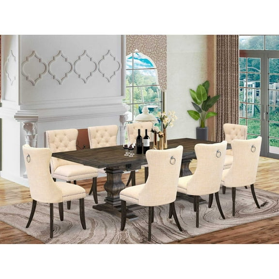 HomeStock 9 Piece Kitchen Set Includes A Rectangle Dining Table With Antique Ambiance Leaf And 8 Upholstered Chairs, Jacobean
