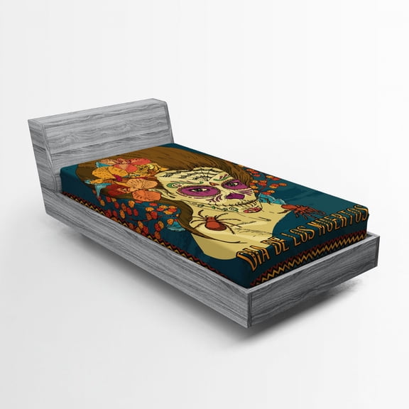 Ambesonne Colorful Fitted Sheet, Girl Roses Hearts, Twin Size, Petrol Blue Caramel