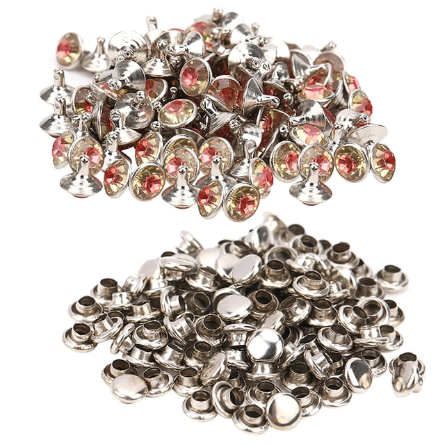 100 Uds. Remache de diamante de tubo de diamantes de imitación de cristal para equipaje/zapatos/sombreros/accesorios de ropa9mm corazón rosa diamante blanco