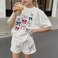 thumbnail image 6 of SGFCWSX Girls 2 Piece Outfits Kids 4th of July Oversized Summer Casual Short Sleeve T Shirt Graphic Print Elastic Waist Shorts Daily Wear White Size 9-10 Years, 6 of 7