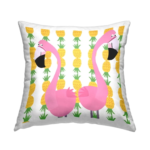Stupell Industries Tropical Pineapples with Flamingos Square Decorative Printed Throw Pillow, 18 x 18,