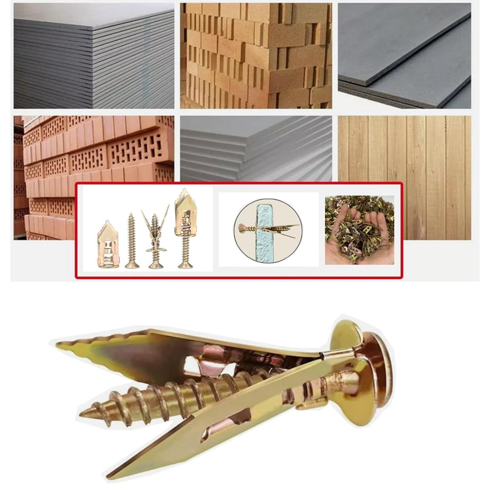 120pcs Self Drilling Drywall Anchors with Screws Kit, Zinc Plated Steel Ancors and Screws for Heavy Duty Cabinets, Shelves, Furniture, No Need to Drill Holes in Wall (3 Sizes)