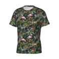 thumbnail image 3 of Yiaed Flamingos And Palm Leaves Print Mens Short Sleeve Tight Fit T-Shirt, Crewneck Casual Tee-Small, 3 of 5