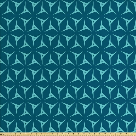 Abstract Geometry Fabric by the Yard, Repetitive Modern Style Geometric Ornaments Illustration Print, Decorative Upholstery Fabric for Sofas and Home Accents, Petrol Blue and Aqua by Ambesonne