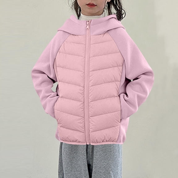 FSYBOA Girls Puffer Jacket Size 14T, Lightweight Winter Short Hooded Kids Long Sleeve Outerwear Pink