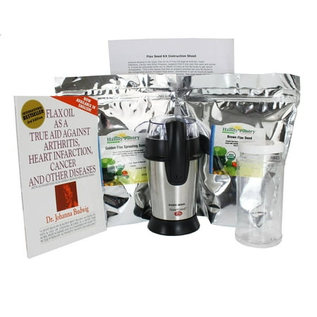 Grinder Seed Organic Flax Seed Grinding Kit - Flaxseed Grinder, Brown & Golden Flax Seeds, Book & Instructions - Omega Oils, Fiber & Vegan Egg Substitute ()