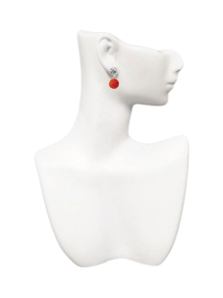Resin Basketball Clear Crystal Clip On Earrings