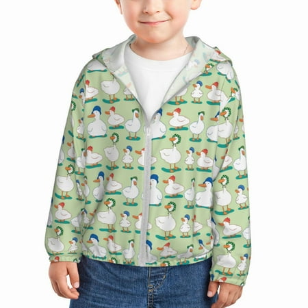 

Qekee Duck Print UPF 50+ Kids Sun-Protective Hooded Long Sleeve Rash Guard for Fishing Water Beach Sports -3 Years