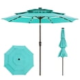 thumbnail image 1 of Memoryfield 10 ft Solar Patio Umbrella with LED Lights, 3-Tier Outdoor Market Umbrella with Ventilated Canopy, 8-Rib Umbrella for Deck & Pool, Turquoise Blue, 1 of 9