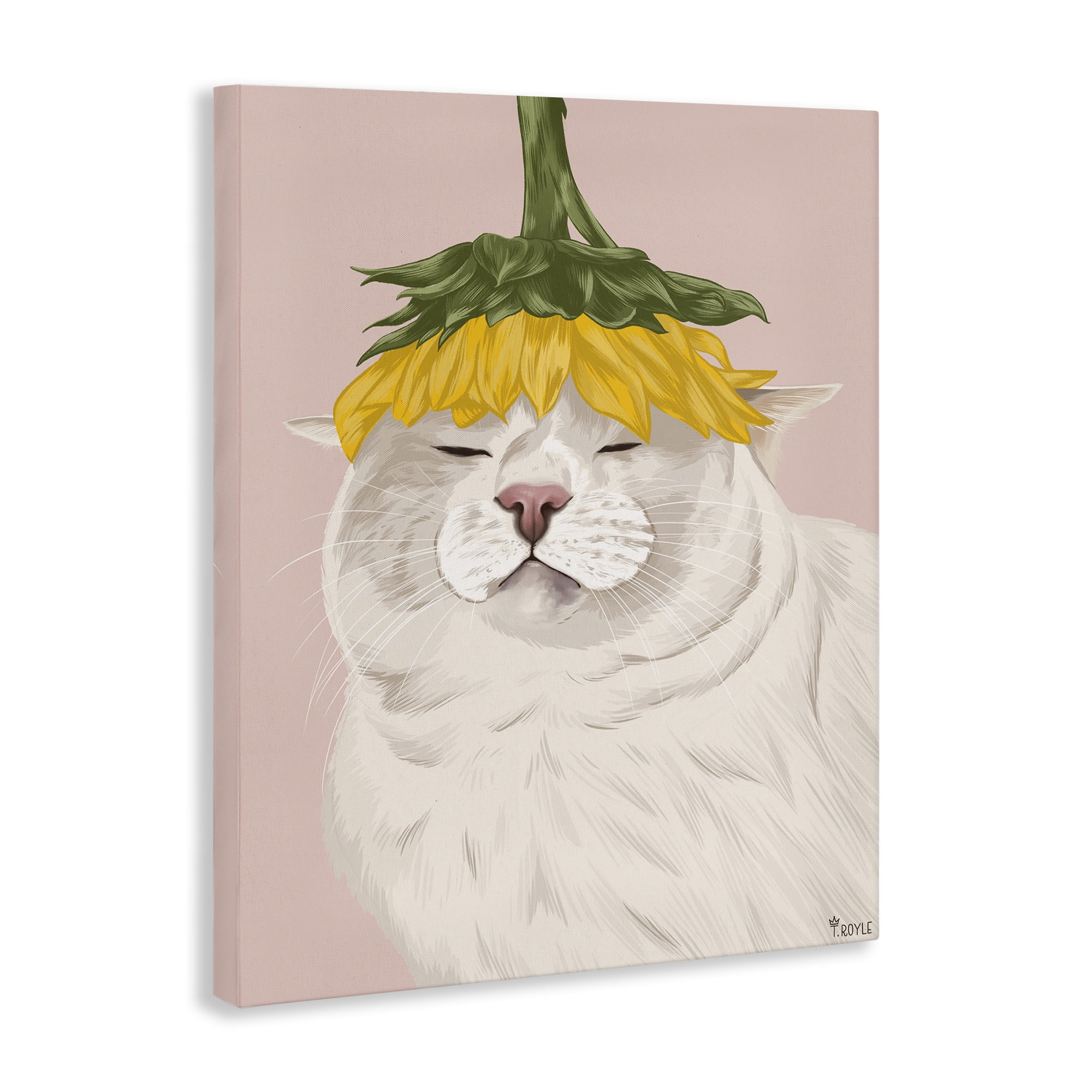 Stupell Industries Cat with Daisy on Head Animals & Insects Painting Gallery Wrapped Canvas Art Print Wall Art, 16 x 20
