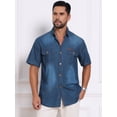 thumbnail image 4 of DARING DIVA Men's Denim Chest Pockets Western Retro Short Sleeve Shirts M Dark Blue, 4 of 7