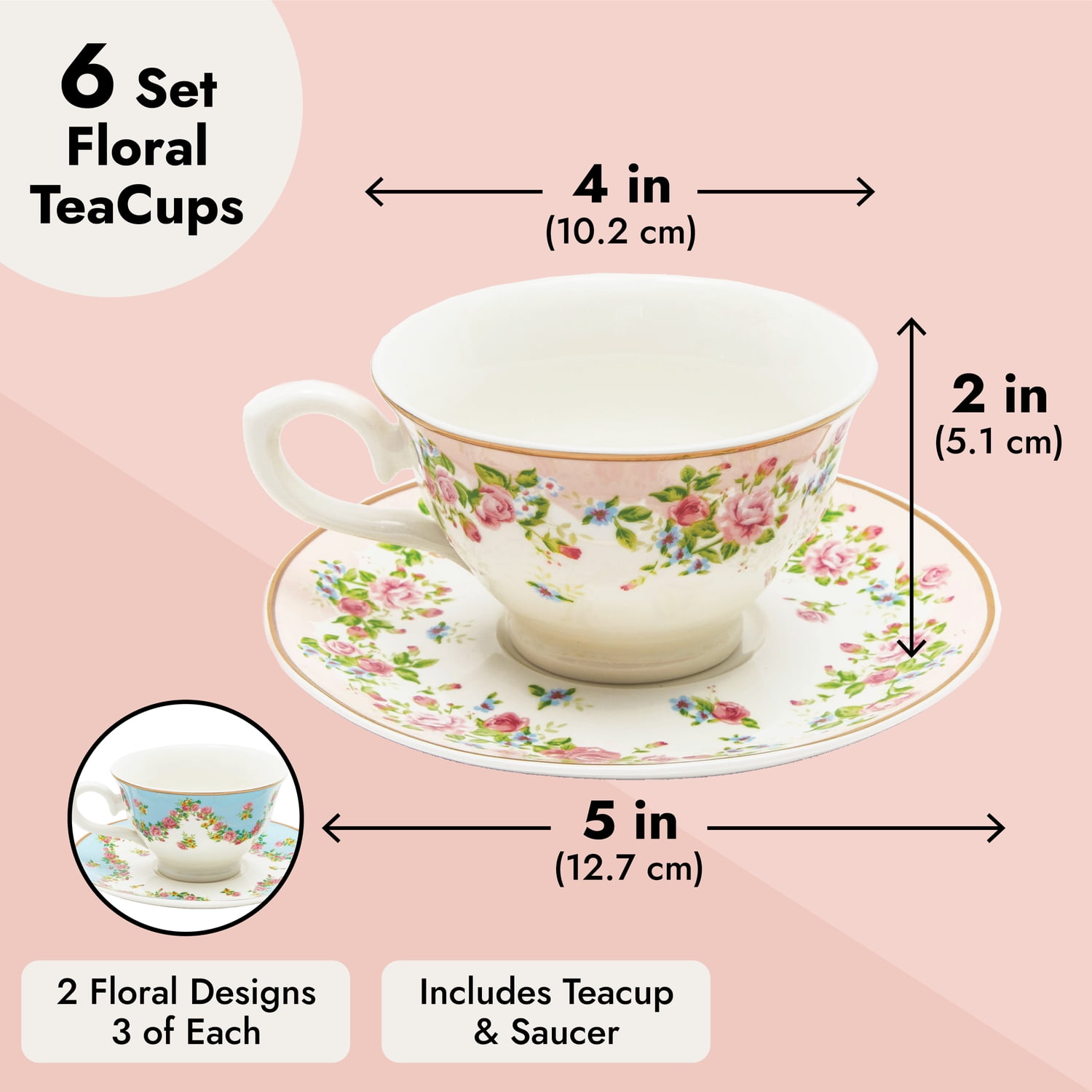 Sparkle and Bash Floral Tea Cup & Saucer Set - Victorian Style