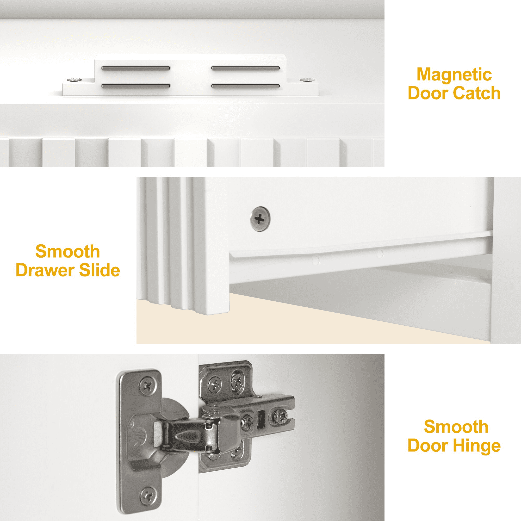 Mintazer 24 Inch Fluted Bathroom Vanity Cabinet with Ceramic Sink, Modern Farmhouse Single Sink Bath Vanity with Storage Cabinet & Drawer, White