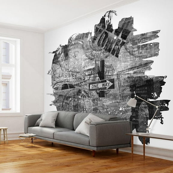 Tiptophomedecor Street Art Wallpaper Wall Mural - Black & White New York Collage