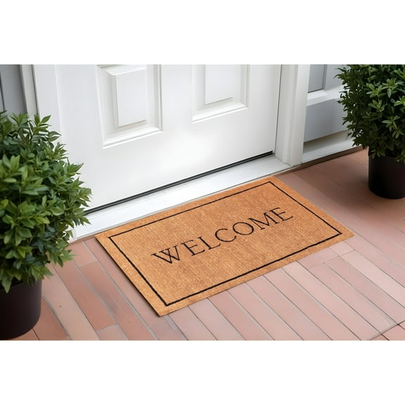 HomeRoots 555251 30 x 48 in. Natural & Black Coir Welcome Outdoor Door Mat