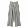 thumbnail image 5 of GUACER Women's Linen Blend Pants Button Cargo Pockets High Waist Loose Wide Leg Casual Trousers, 5 of 9