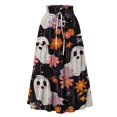 thumbnail image 4 of Womens Casual Elastic Waist Drawstring Midi Skirt Halloween Print Vacation Style A Line Flared Skirt With Pockets, 4 of 6